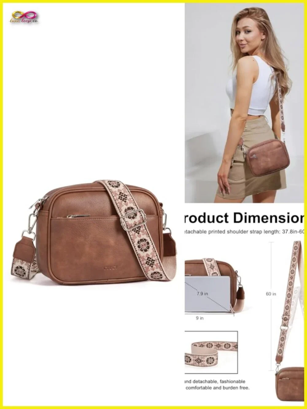 Faux Leather Crossbody Bag with Adjustable Guitar Strap